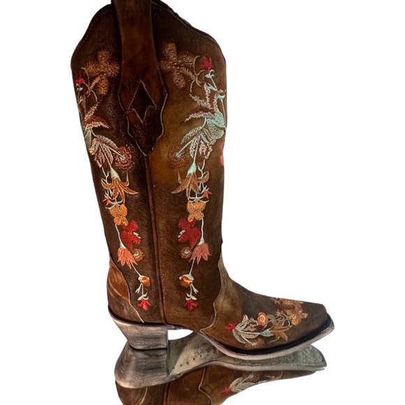 Corral LD Chocolate lamb floral embroidery SZ 8 Leather handcrafted Boots NIB G3 - Picture 8 of 10